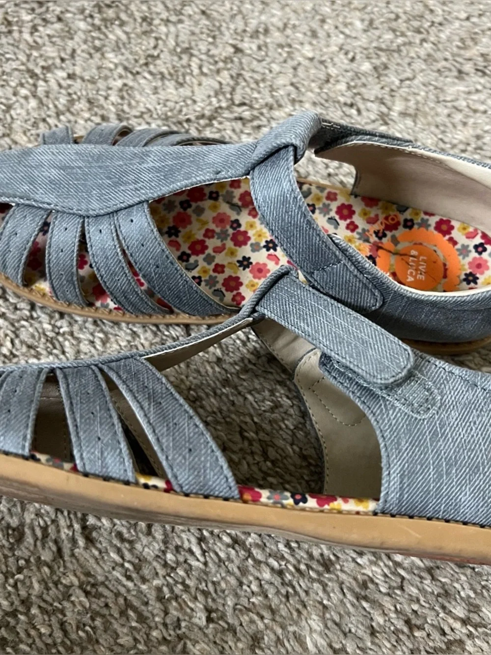 Livie & Luca Blue Girls Sandals with Floral Insole Size 13